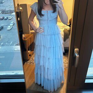 Petal & Pup Belle Swiss Dot Tulle Tiered Maxi Dress Blue